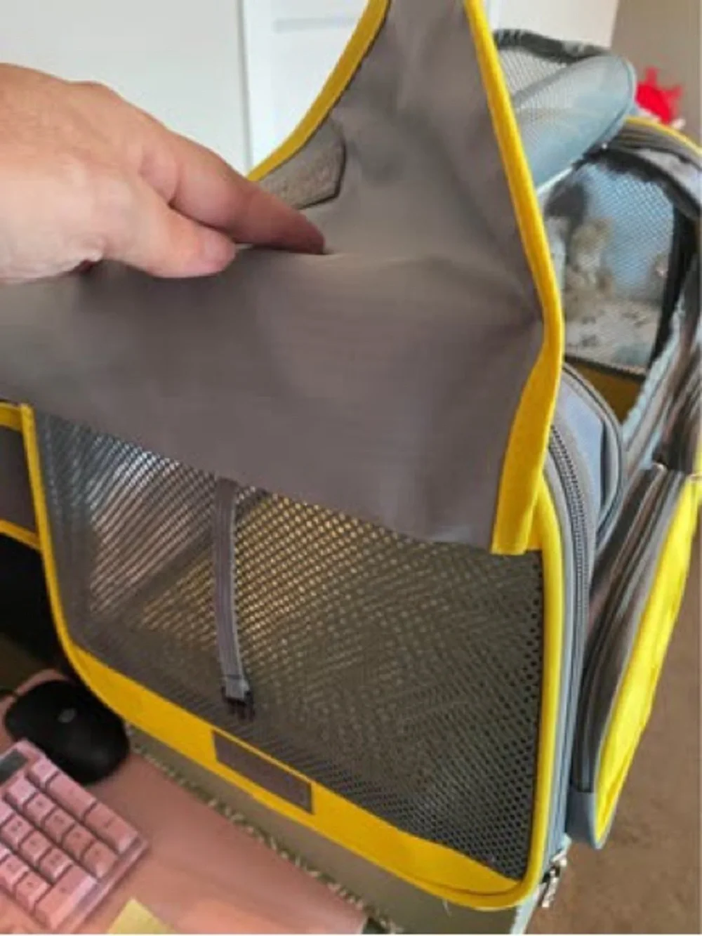 Gray and Yellow Soft-Sided Dog Carrier Travel Bag